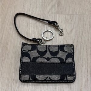 Coach Black and Tan Signature Canvas Card Case with Wristlet